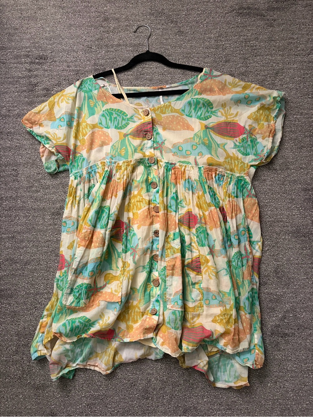 Free People Fish Print Button-front Dress
